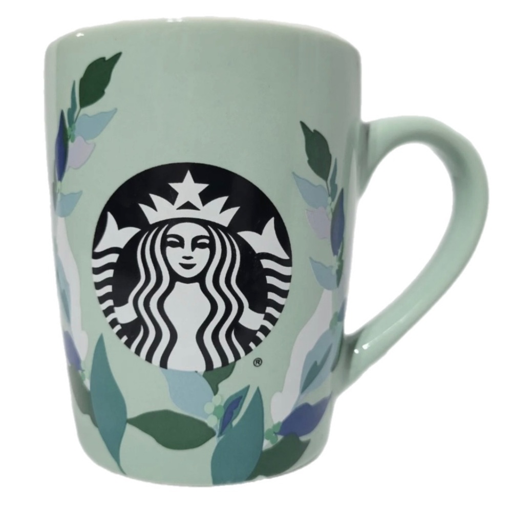 Starbucks Coffee Tea Mug Mint Green Leafy 10oz